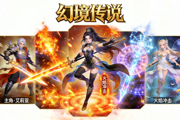 手机游戏《幻境传说》精美角色立绘与华丽技能特效展示